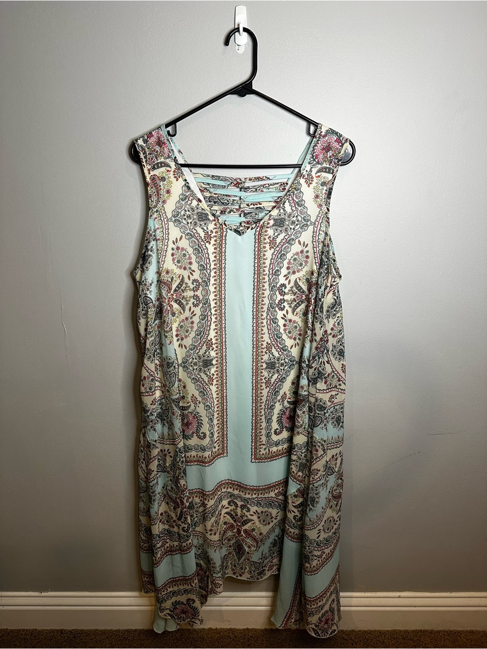 live and let live Mint Paisley Midi Dress with Lace-Back Detail